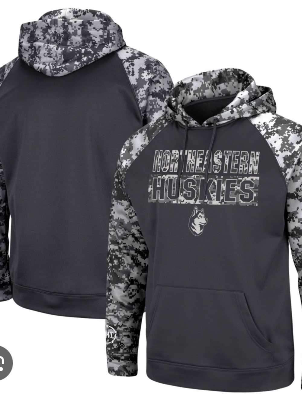 Northeastern Huskies Men's Gray Camo Sleeve Hoodie